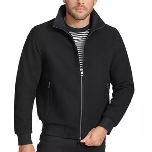 Calvin Klein Ribbed Trim Wool Bomber Jacket Men’s Coat Black Sz L New